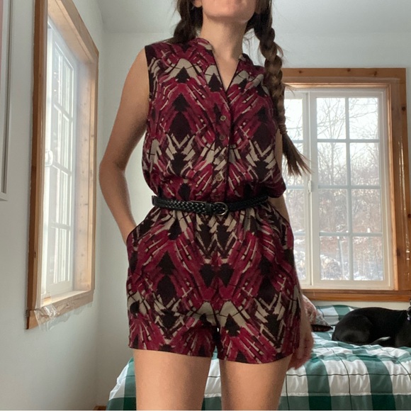 Pants - Printed Jewel Tone Belted Romper